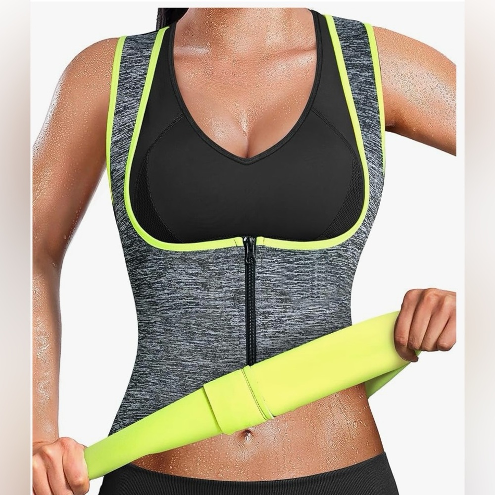Women's Black and Neon Yellow Waist Trainer Compression Vest